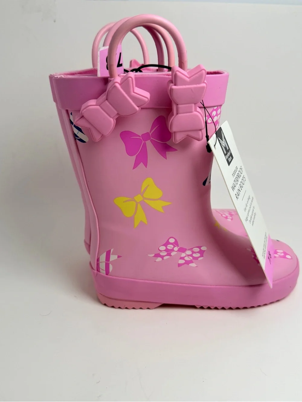 Toddler Waterproof Pink Bow-Accent Rain Boots